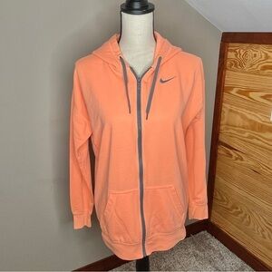 Nike Orange Grey Full Zip Athletic Workout Hoodie Jacket Extra Small